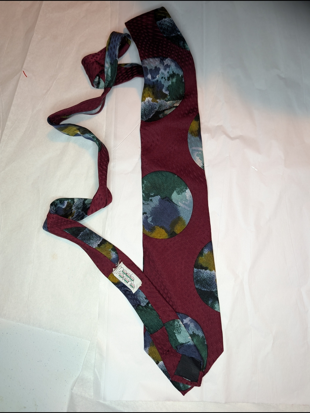 Men's Burgundy Polka Dot Tie with Multicolor Accents